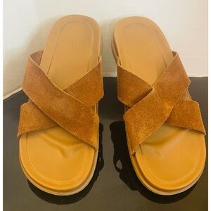 UGG Wainscott Slides ~ Men's Brown Suede Cross Strap Sandals Size 9
